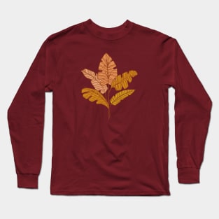 Contour Line Leaves in Neutral Long Sleeve T-Shirt